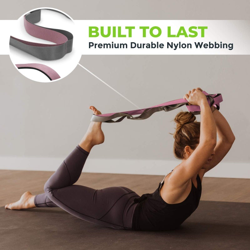 Gradient Fitness Stretching Strap for Physical Therapy, 12 Multi-Loop Stretch Strap 1.5" W x 8' L, Neoprene Handles, Physical Therapy Equipment, Yoga Straps for Stretching, Leg Stretcher, (Pink/Grey) - Image 4